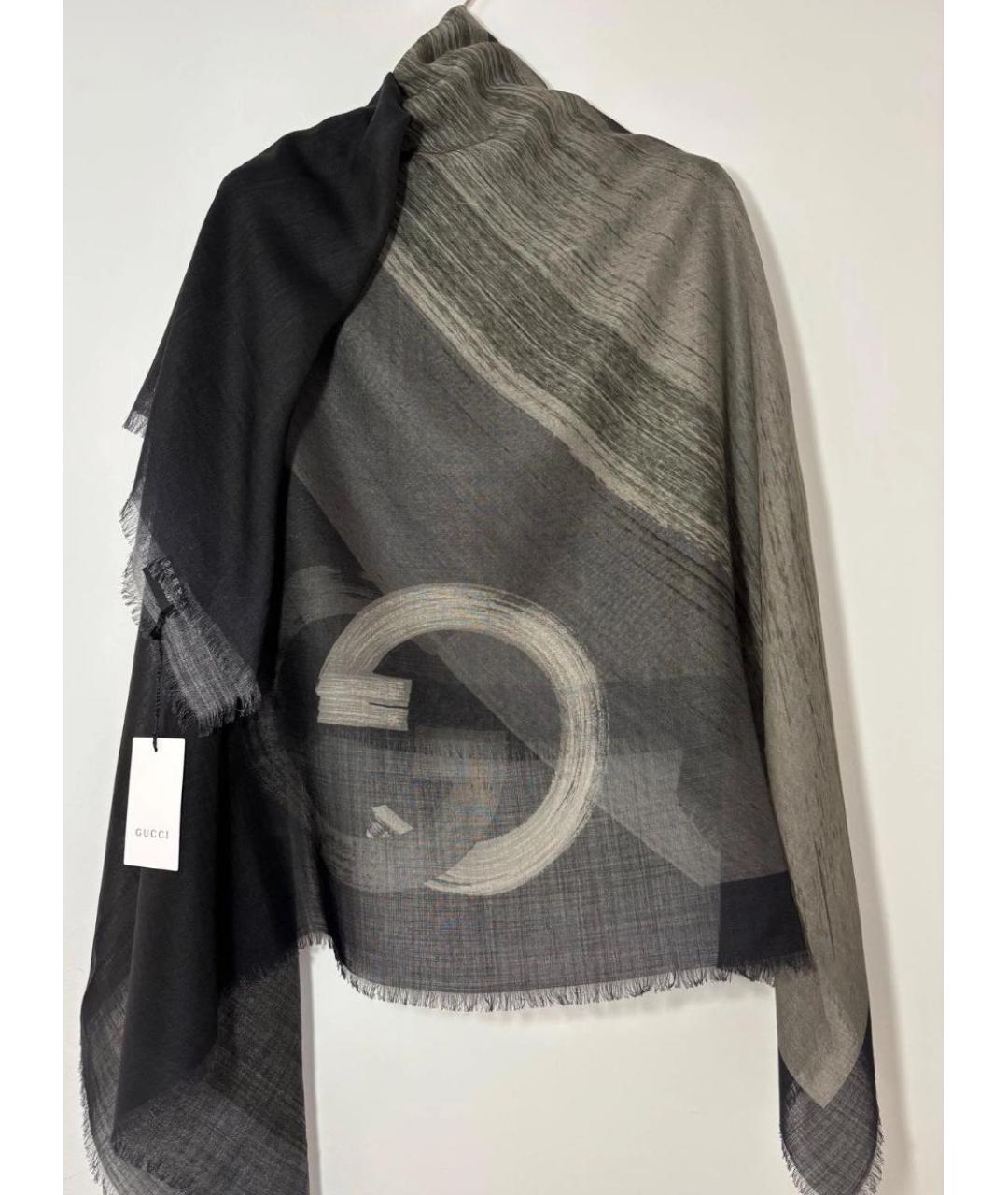 GUCCI Серый шелковый шарф, фото 4