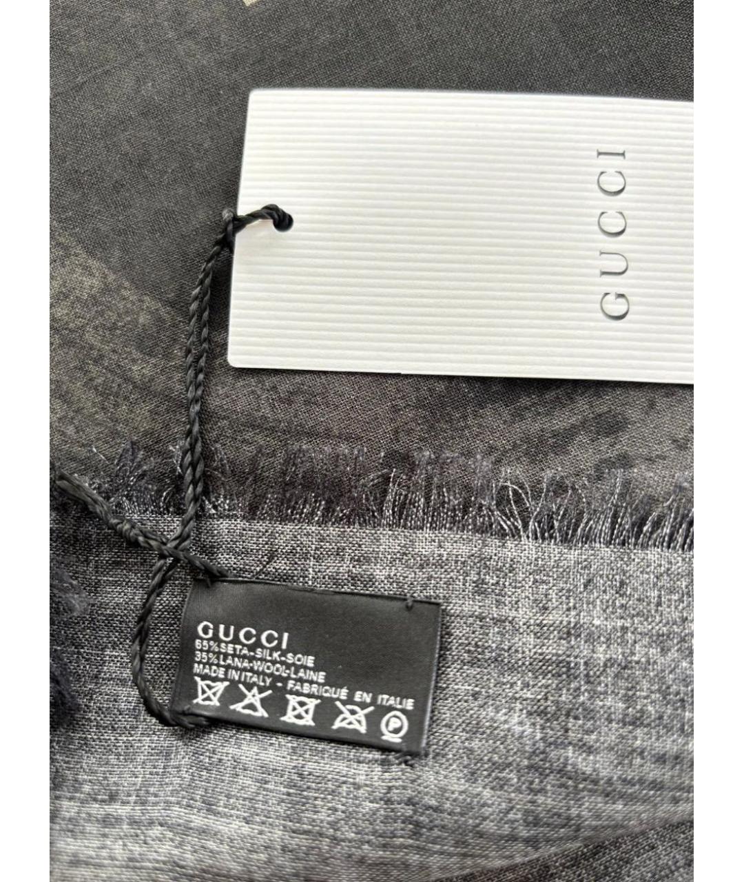 GUCCI Серый шелковый шарф, фото 3