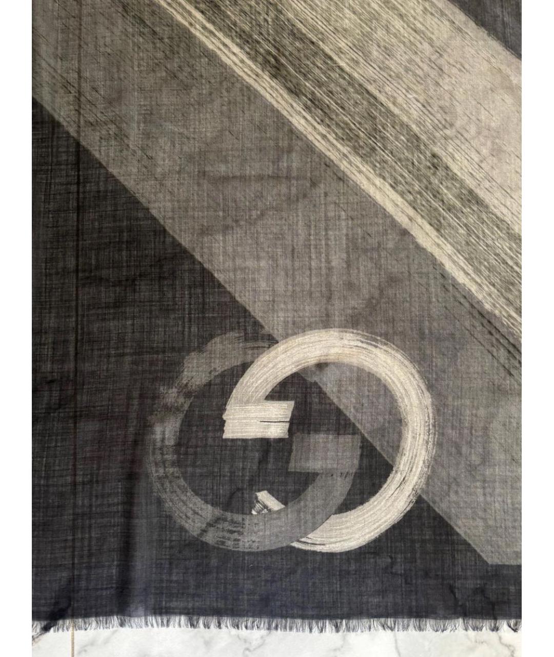 GUCCI Серый шелковый шарф, фото 5