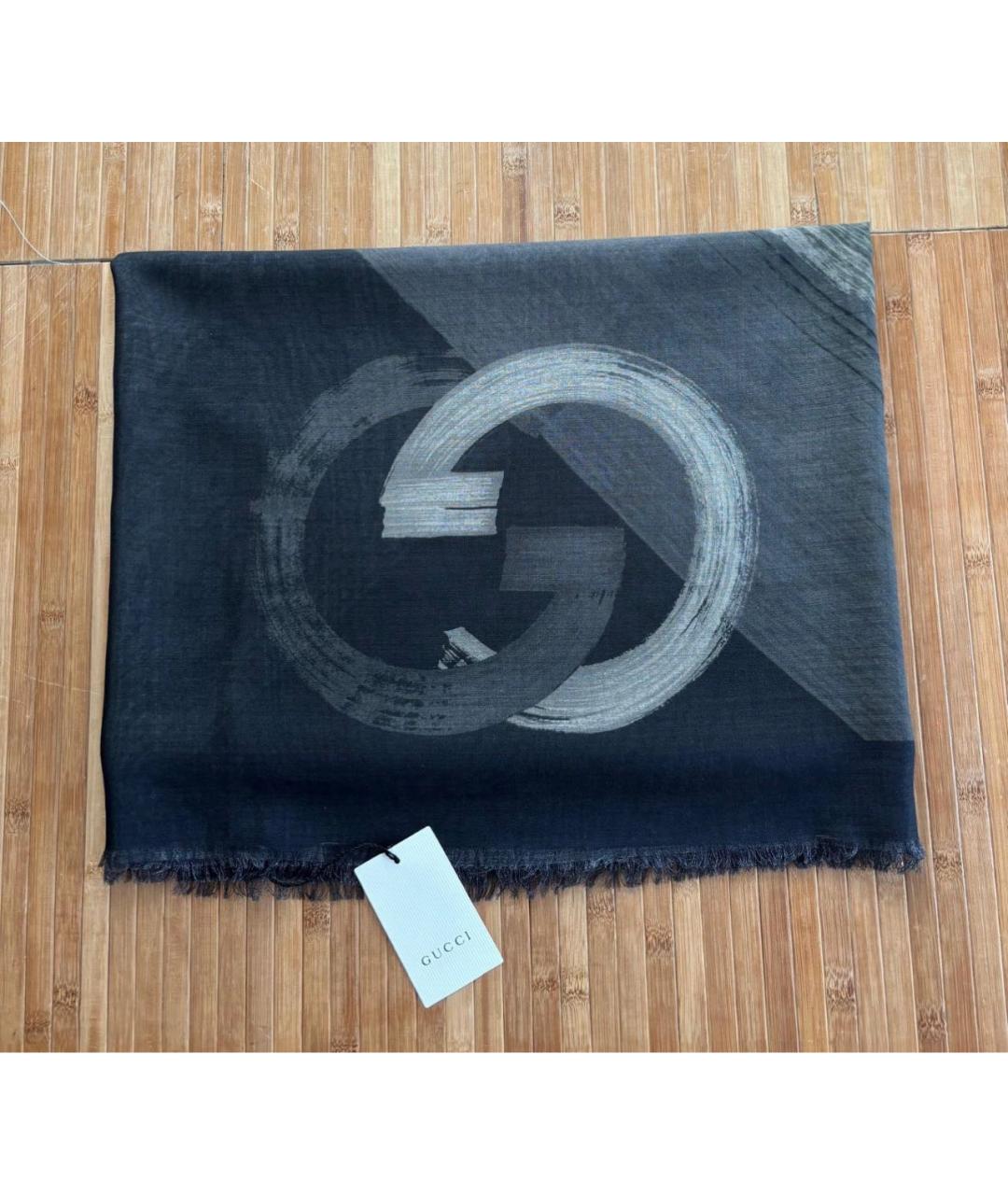 GUCCI Серый шелковый шарф, фото 2