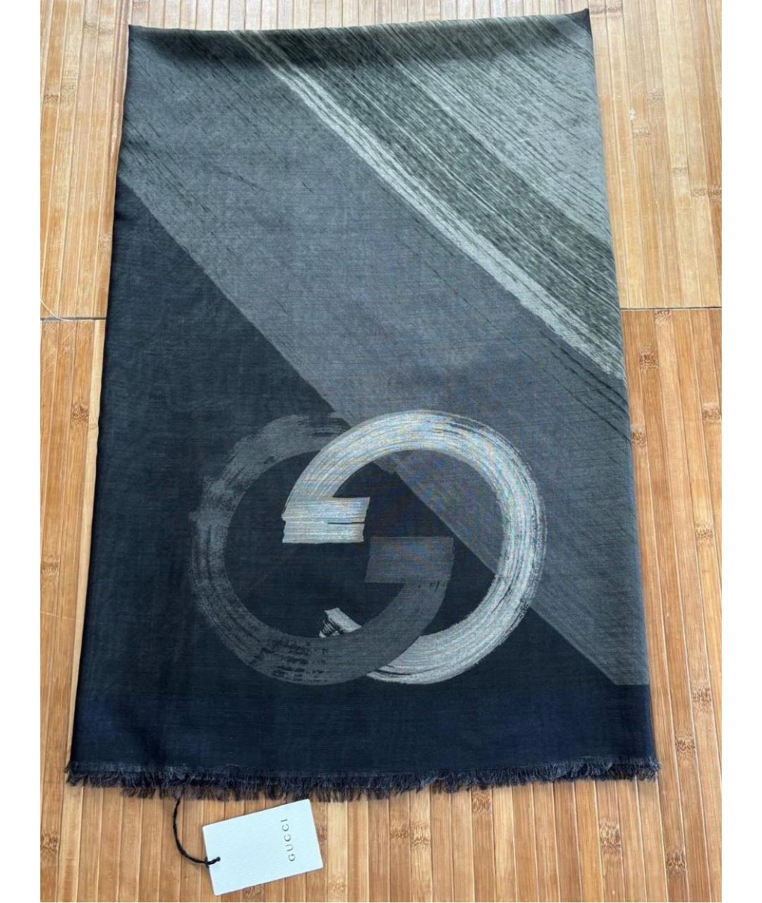 GUCCI Серый шелковый шарф, фото 7