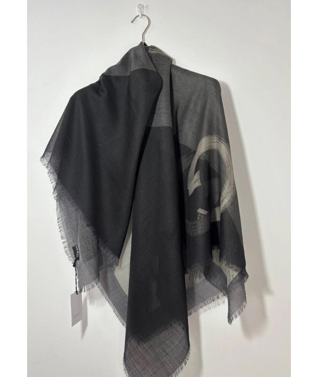 GUCCI Серый шелковый шарф, фото 6