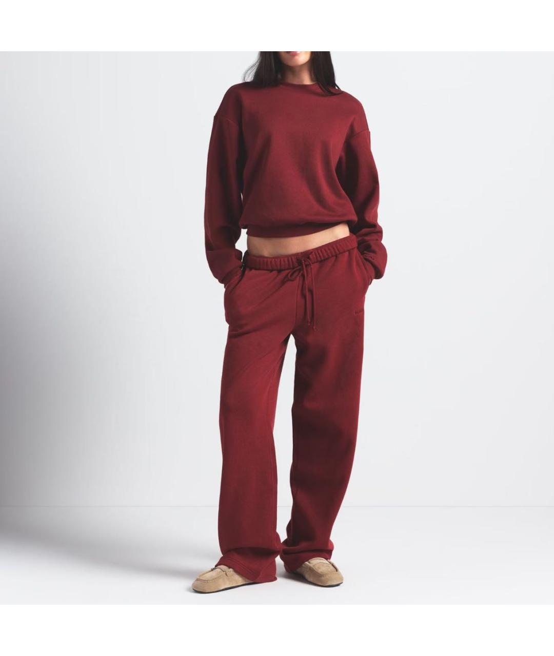 SKIMS Бордовые хлопковые спортивные брюки и шорты, фото 3