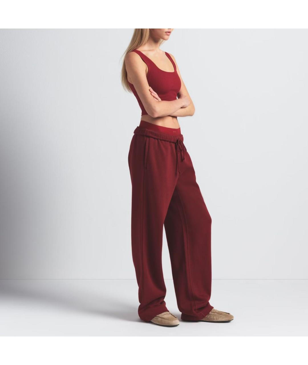 SKIMS Бордовые хлопковые спортивные брюки и шорты, фото 2