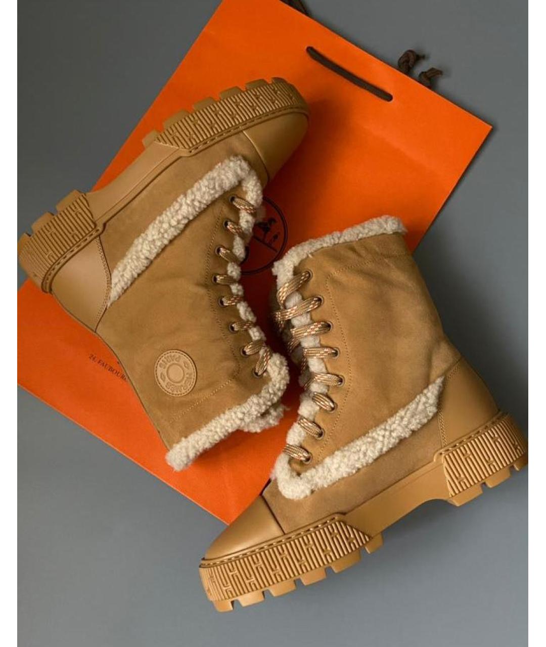 HERMES Коричневые замшевые ботинки, фото 3