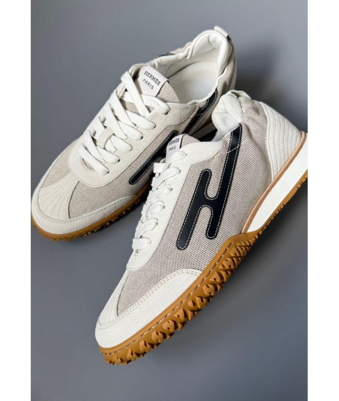 HERMES Бежевые текстильные кроссовки, фото 2
