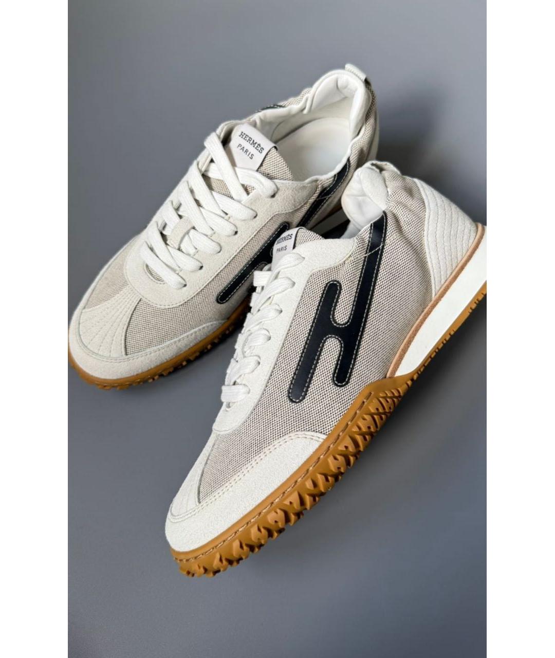 HERMES Бежевые текстильные кроссовки, фото 3