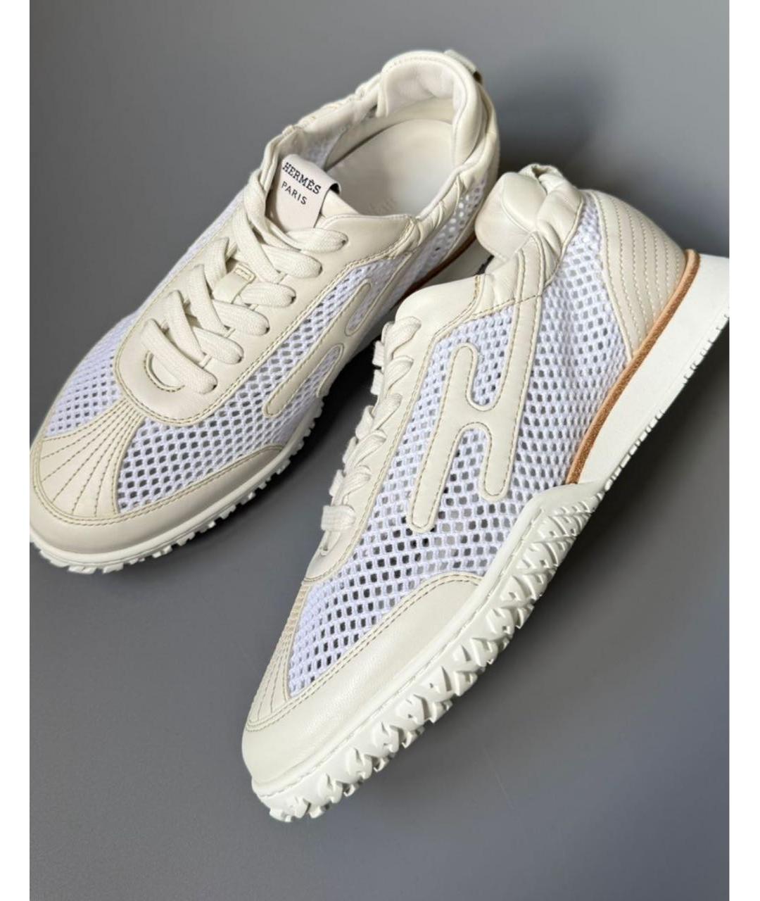 HERMES Бежевые кожаные кроссовки, фото 2