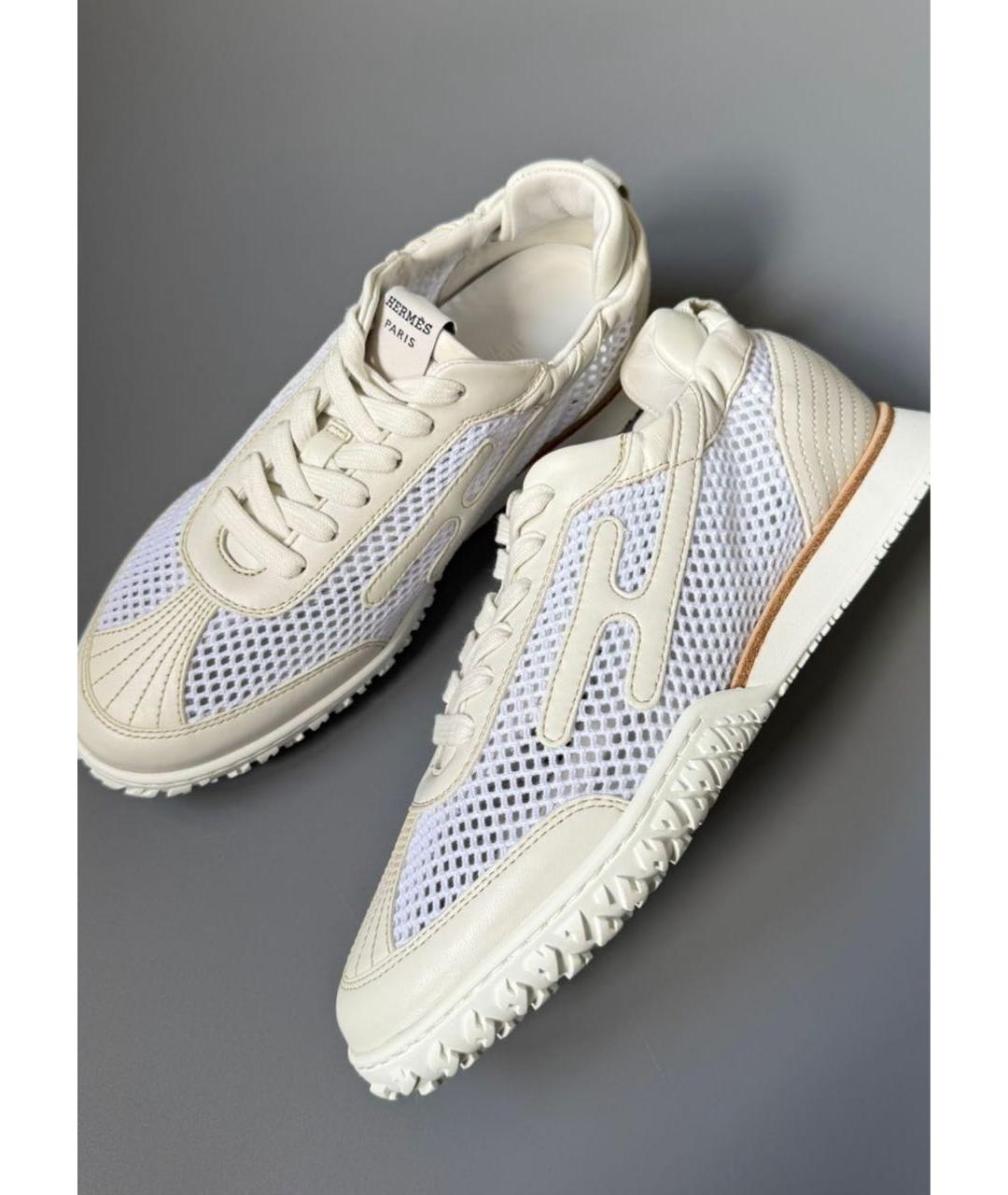 HERMES Бежевые кожаные кроссовки, фото 3