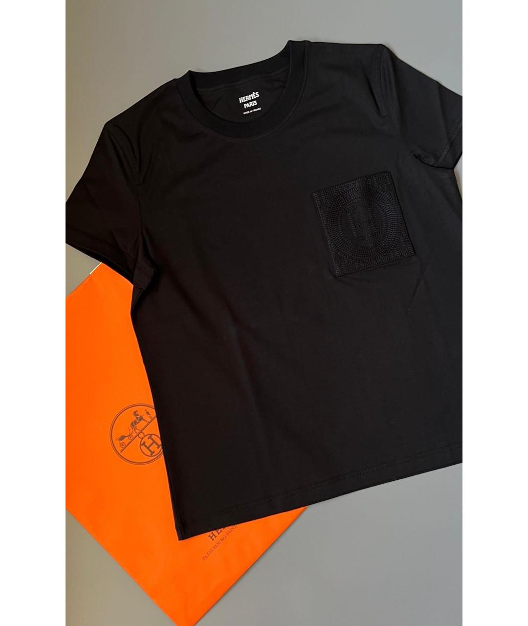 HERMES Черная хлопковая футболка, фото 2