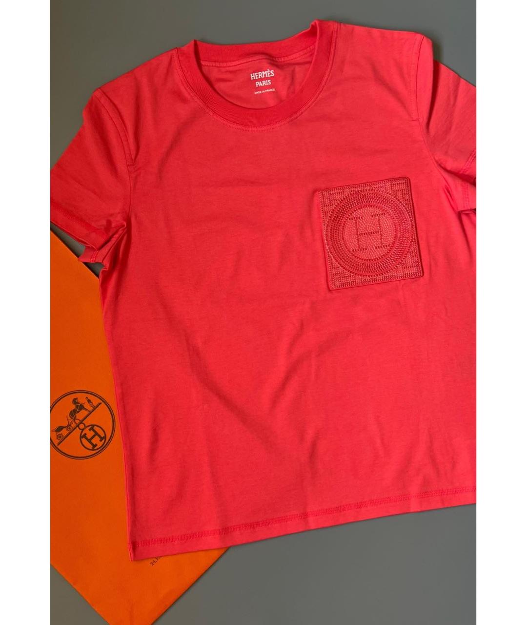HERMES Коралловая хлопковая футболка, фото 3