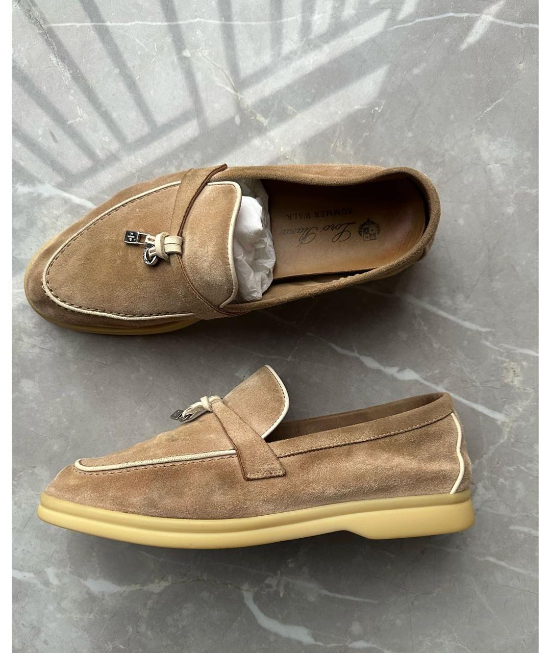 LORO PIANA Бежевые замшевые лоферы, фото 5