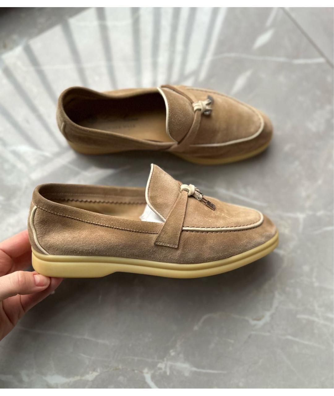 LORO PIANA Бежевые замшевые лоферы, фото 6