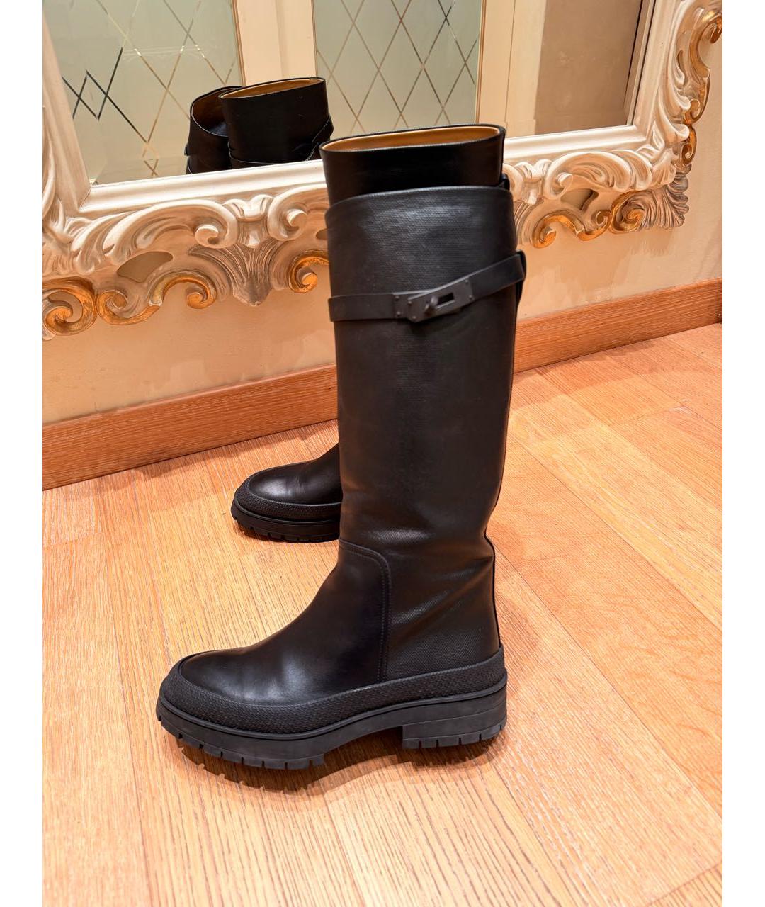HERMES Черные кожаные сапоги, фото 8