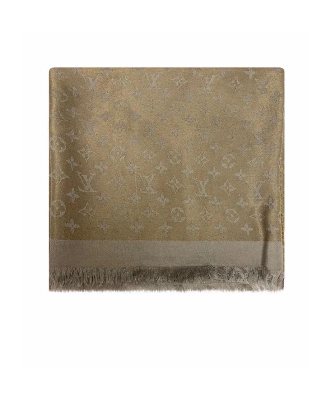 LOUIS VUITTON Золотой шелковый шарф, фото 1