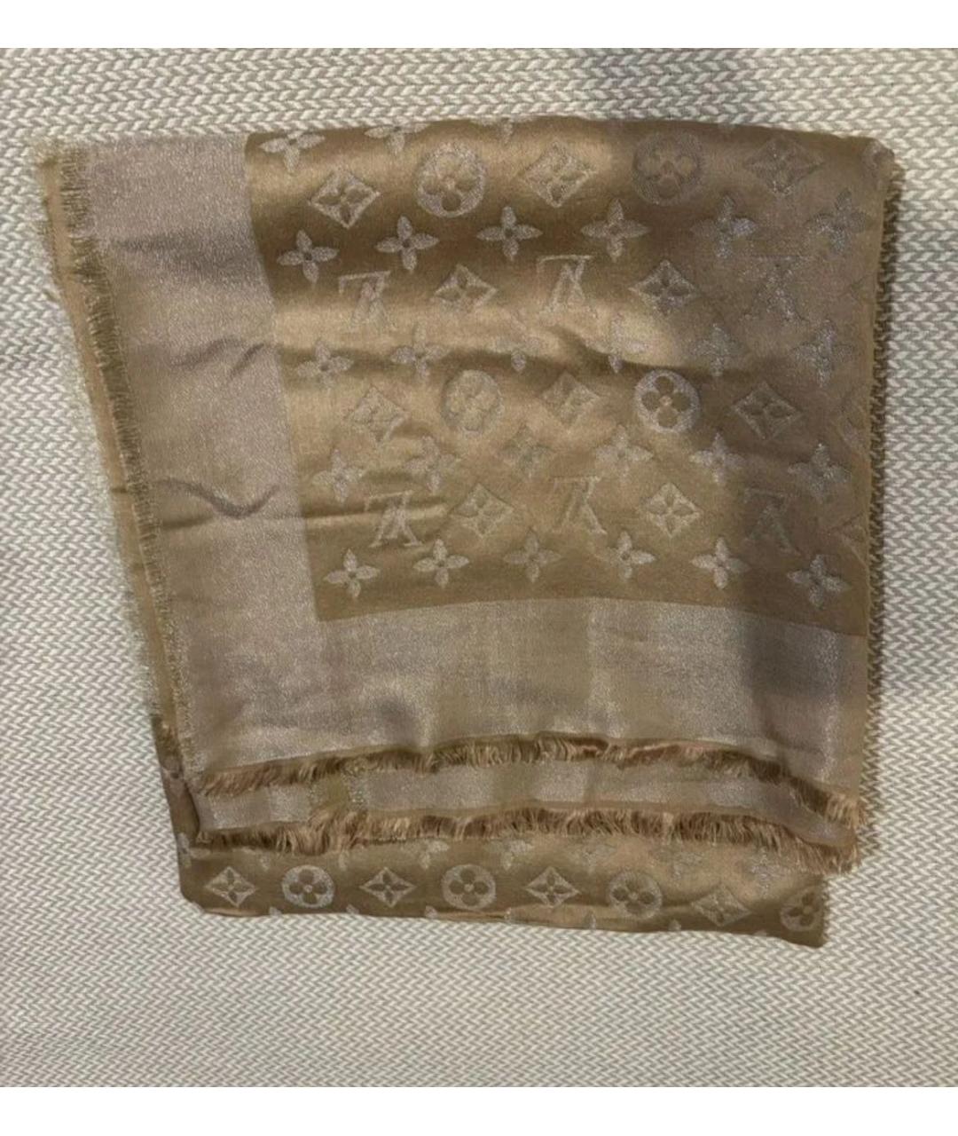 LOUIS VUITTON Золотой шелковый шарф, фото 4
