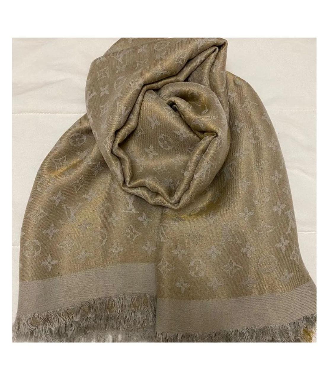 LOUIS VUITTON Золотой шелковый шарф, фото 3