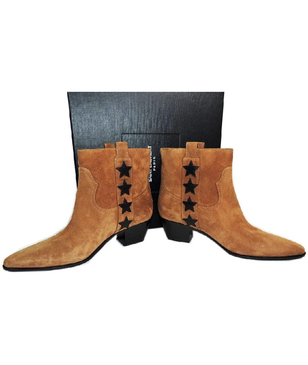 SAINT LAURENT Коричневые замшевые полусапоги, фото 5