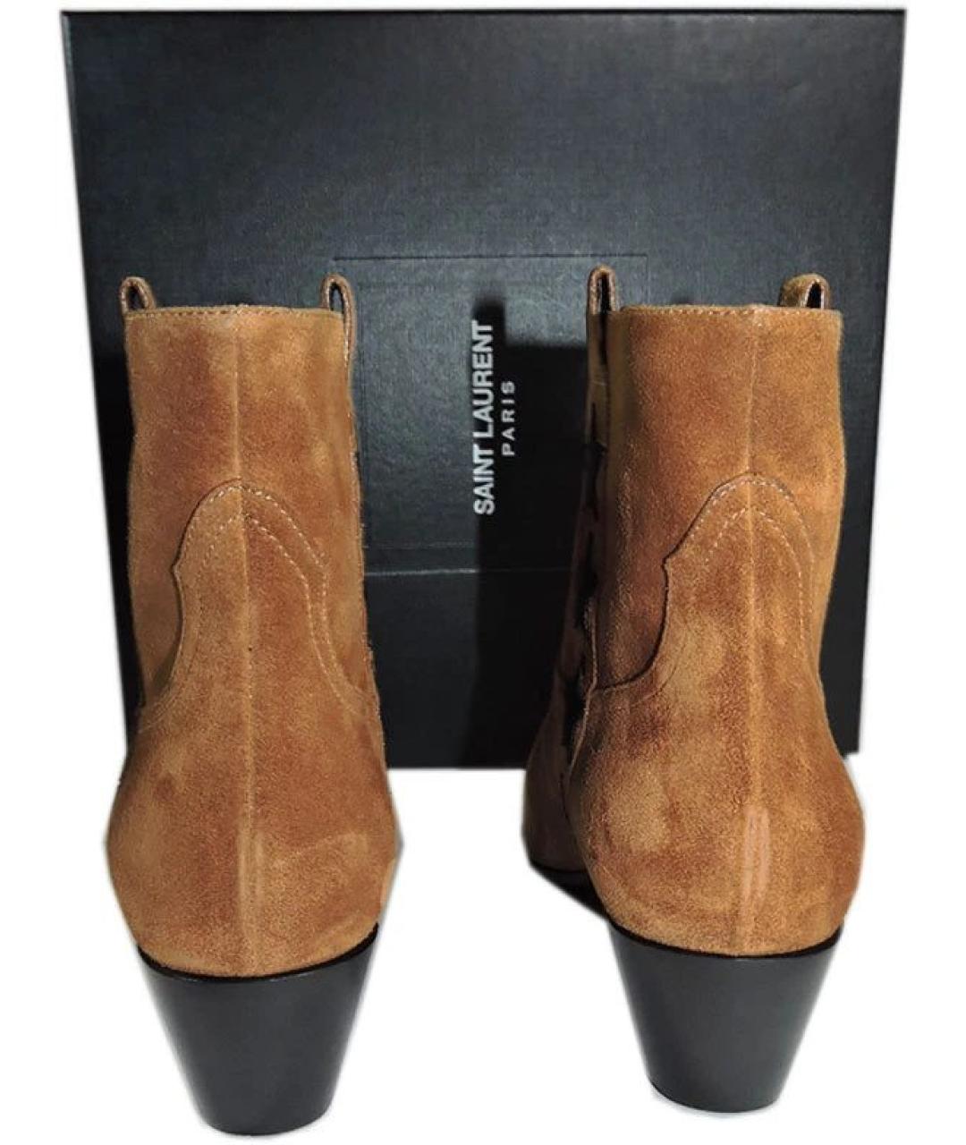 SAINT LAURENT Коричневые замшевые полусапоги, фото 6