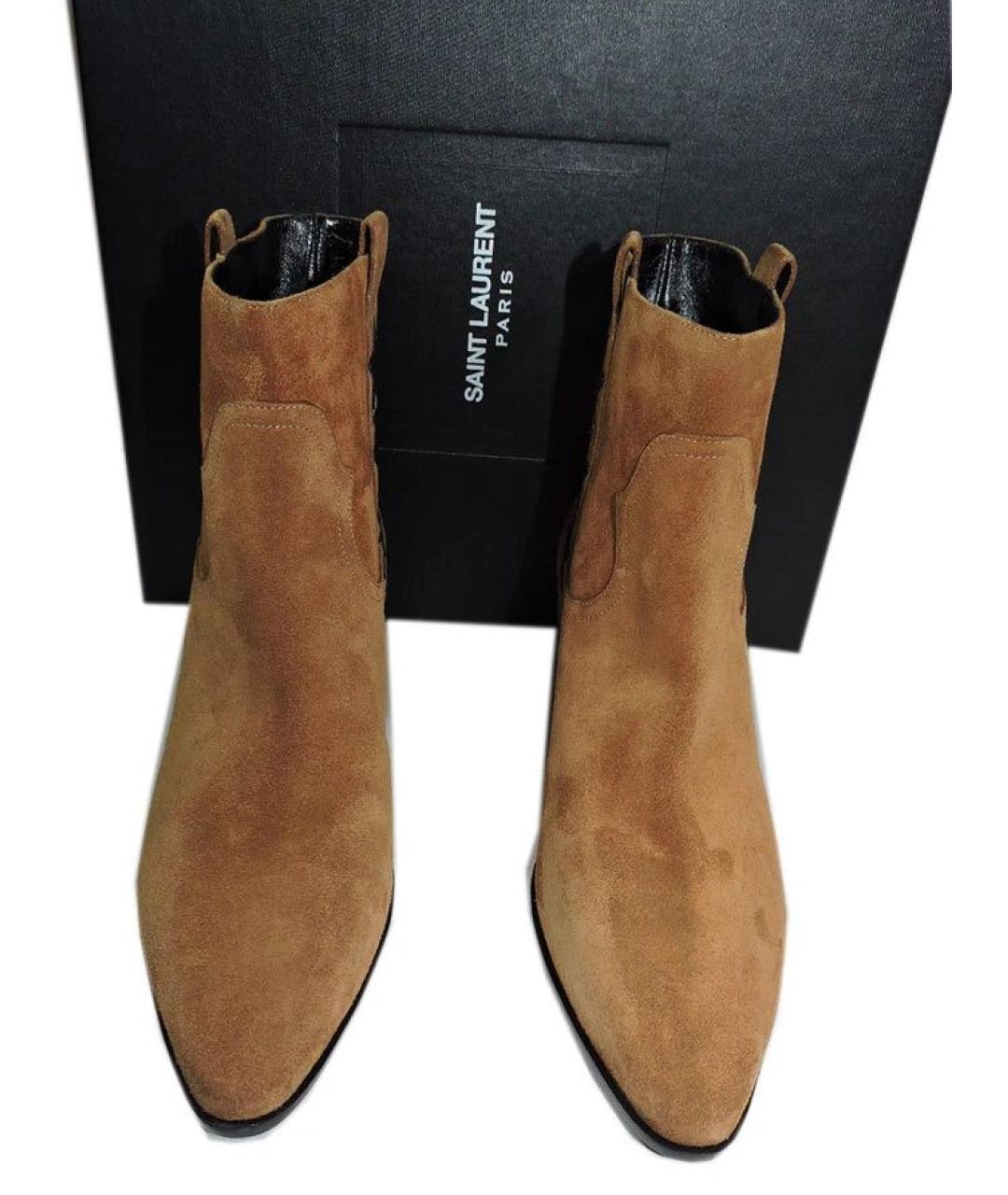 SAINT LAURENT Коричневые замшевые полусапоги, фото 3