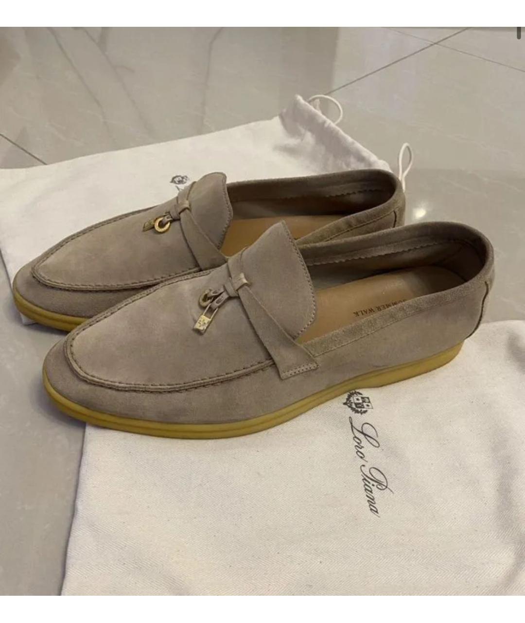 LORO PIANA Бежевые замшевые лоферы, фото 5