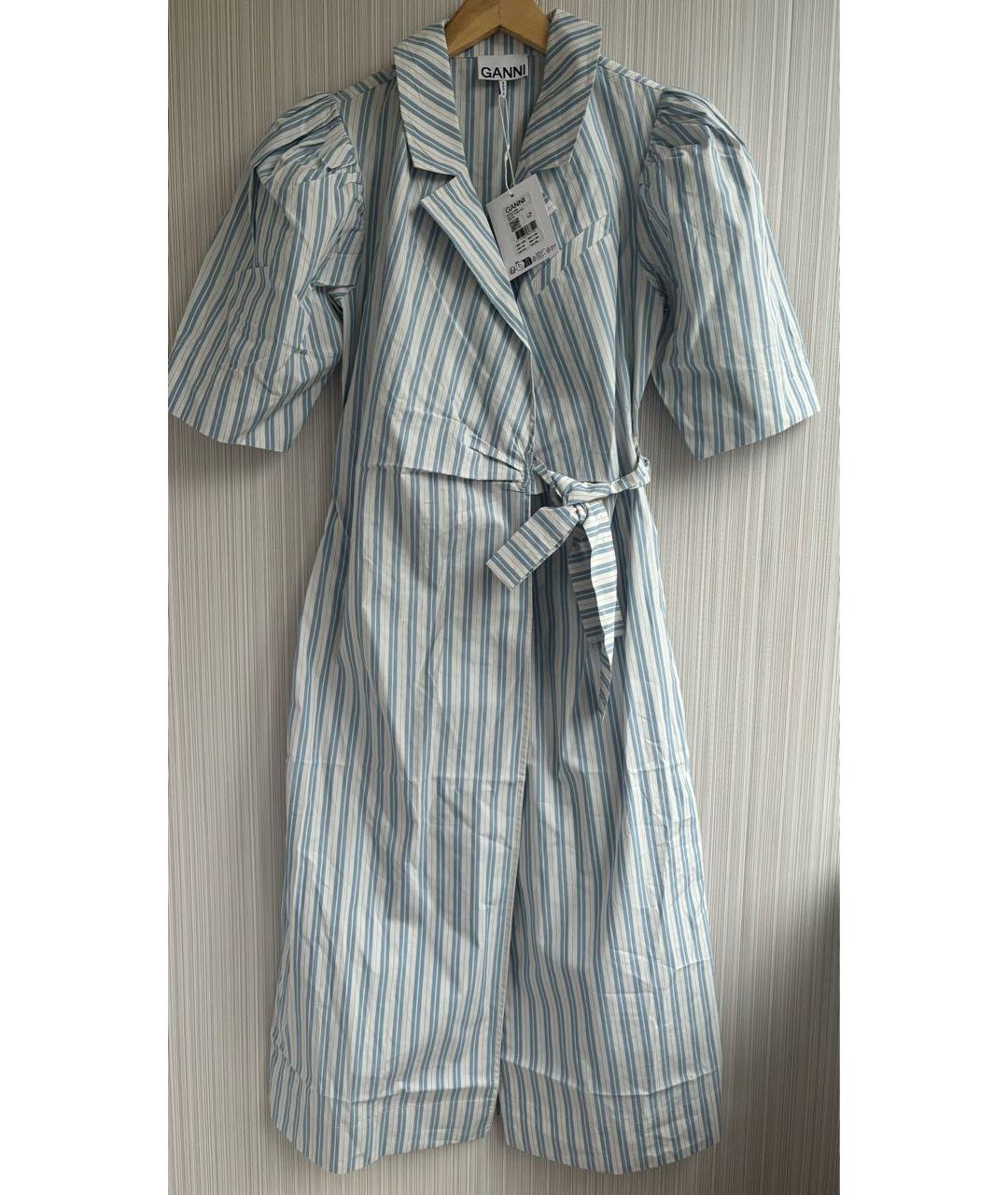 GANNI Голубое хлопковое повседневное платье, фото 2