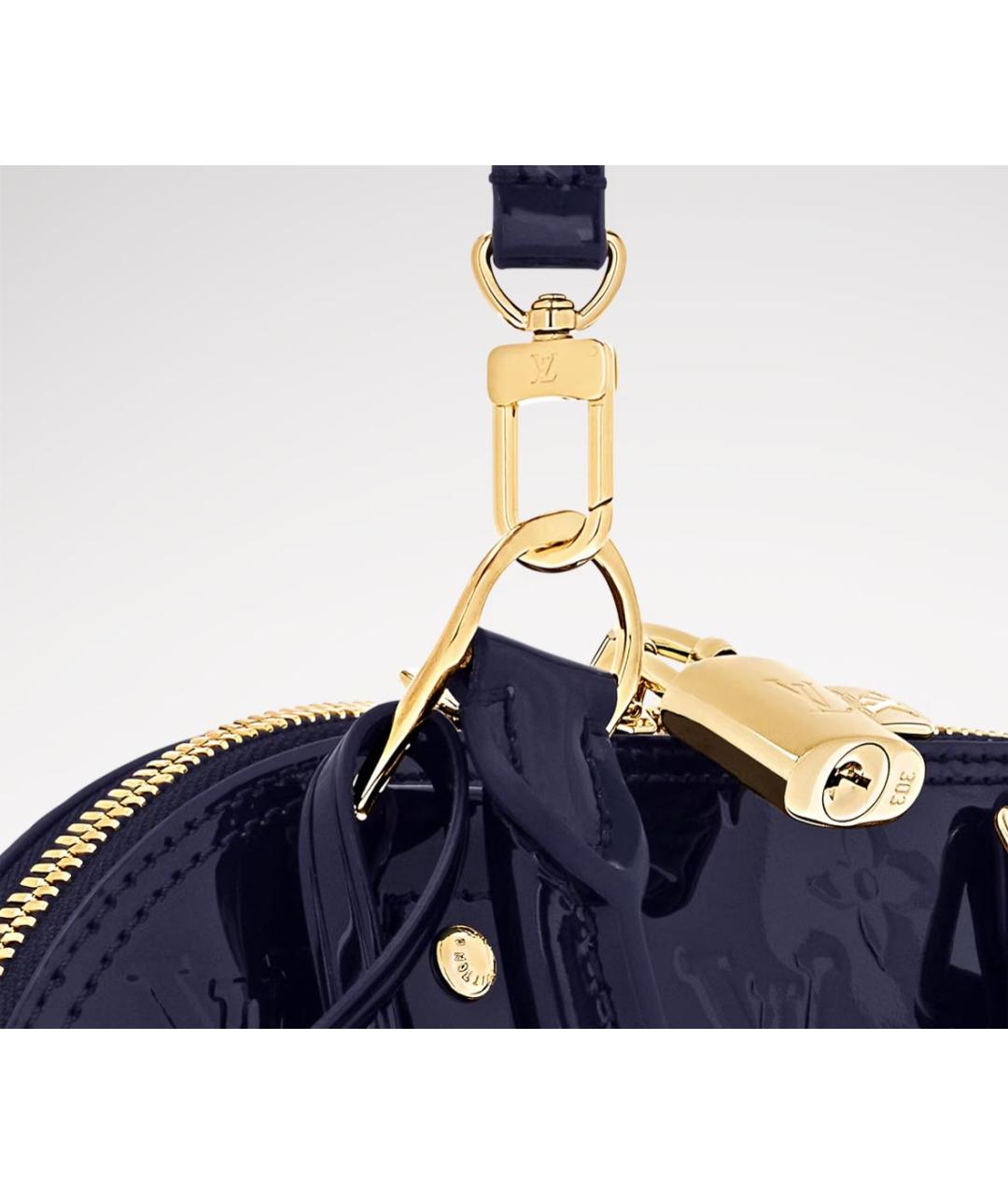 LOUIS VUITTON Темно-синяя сумка с короткими ручками из лакированной кожи, фото 4