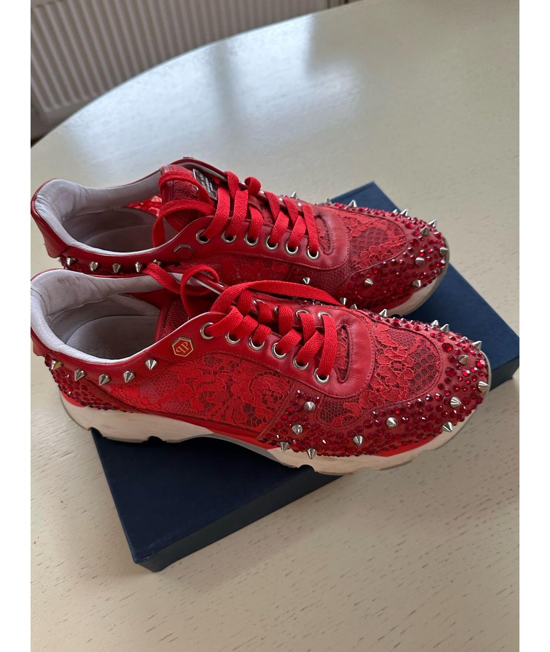 PHILIPP PLEIN Красные текстильные низкие кроссовки / кеды, фото 9