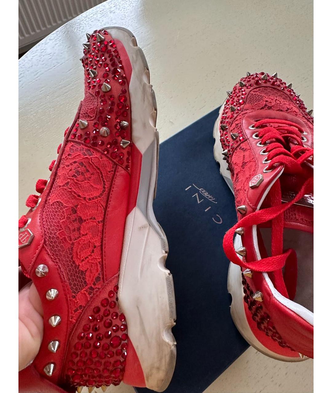 PHILIPP PLEIN Красные текстильные низкие кроссовки / кеды, фото 8