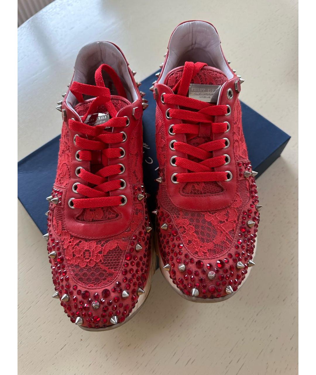 PHILIPP PLEIN Красные текстильные низкие кроссовки / кеды, фото 2