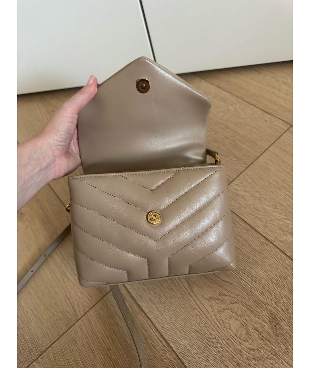 SAINT LAURENT Бежевая кожаная сумка через плечо, фото 7