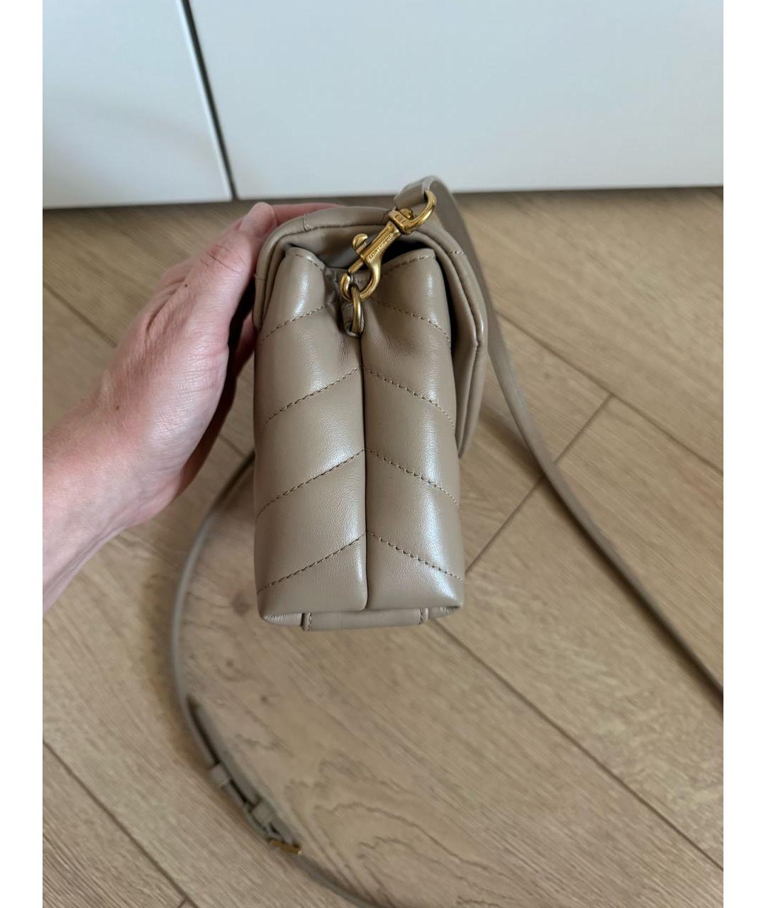 SAINT LAURENT Бежевая кожаная сумка через плечо, фото 5