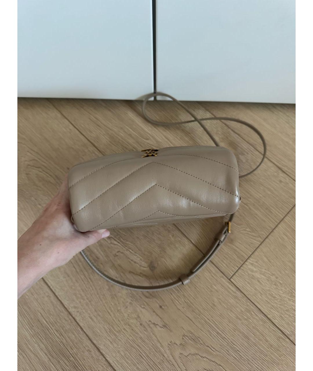 SAINT LAURENT Бежевая кожаная сумка через плечо, фото 3