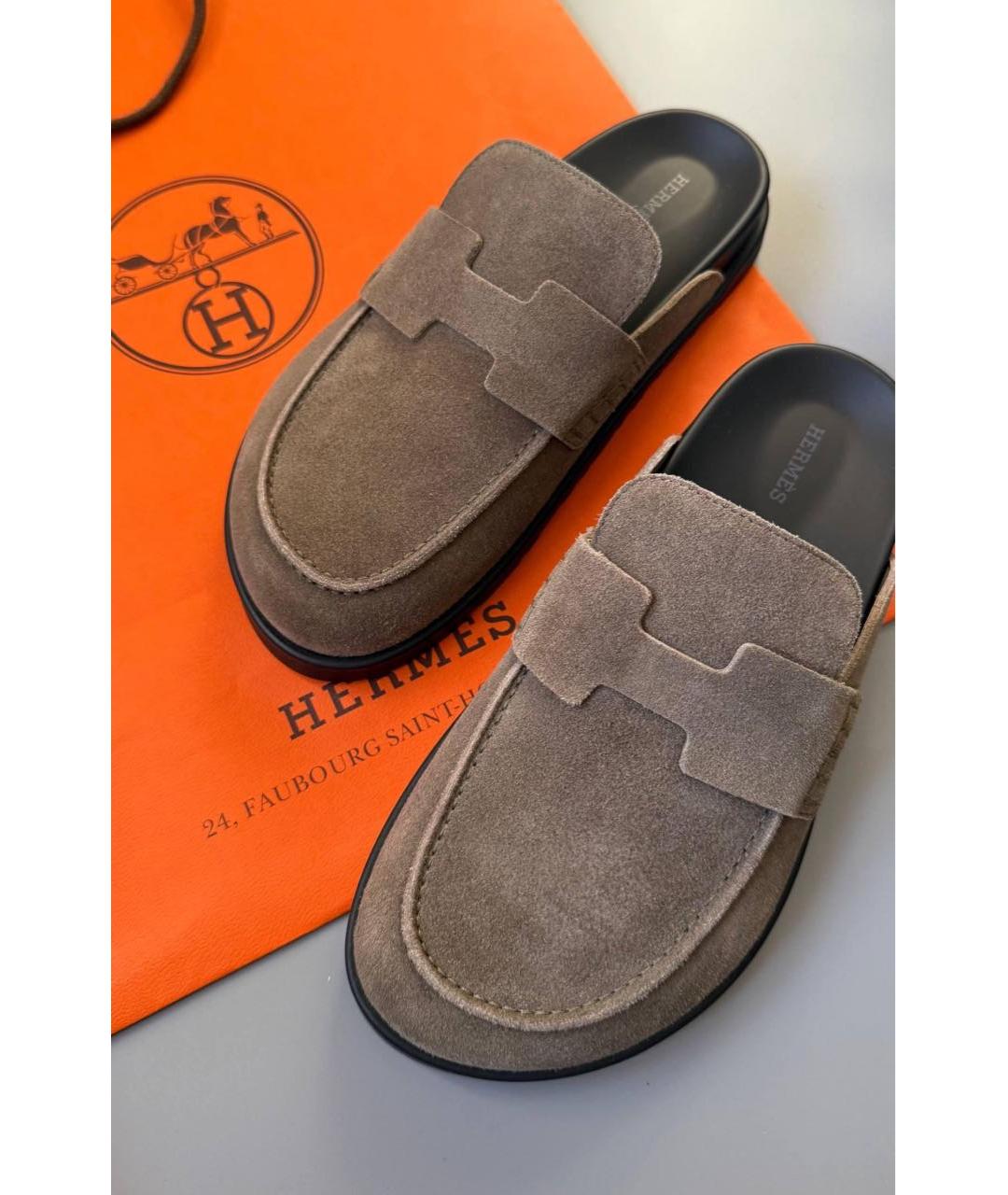 HERMES Серые замшевые лоферы, фото 3