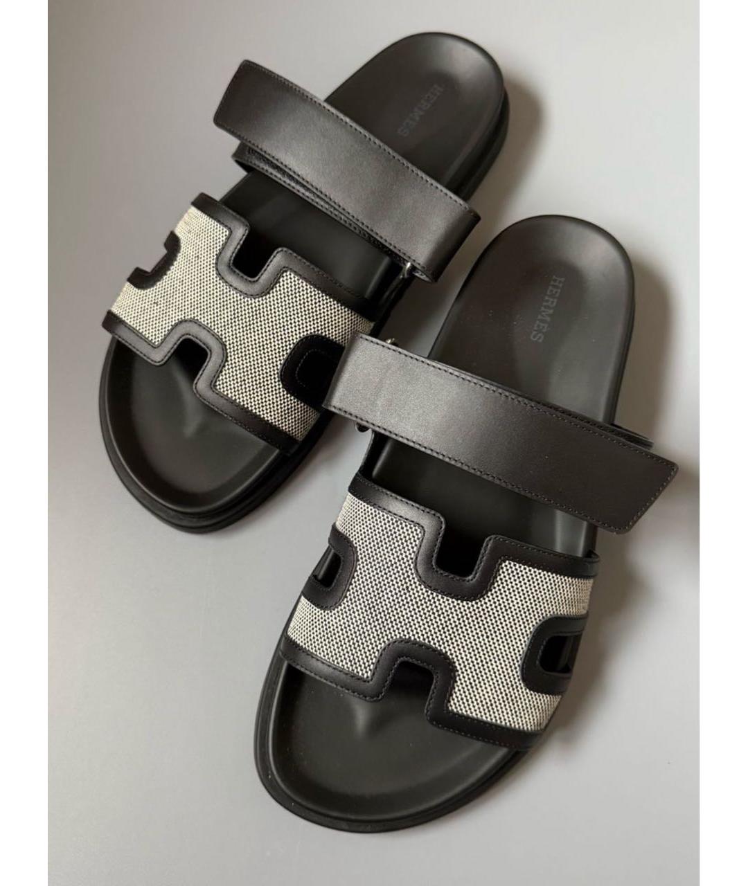 HERMES Черные кожаные шлепанцы, фото 3