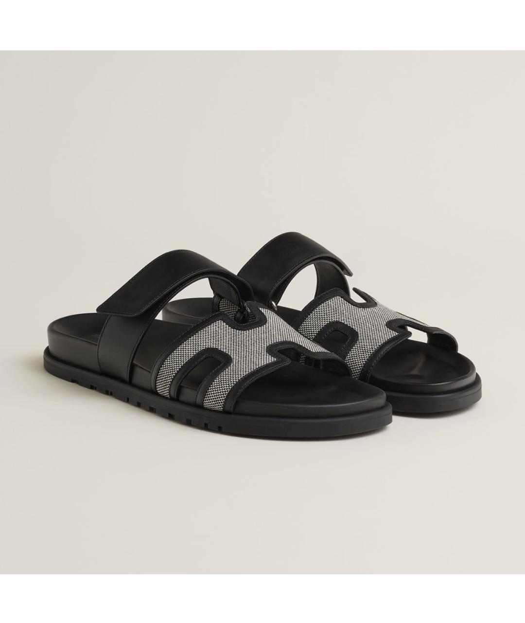 HERMES Черные кожаные шлепанцы, фото 4