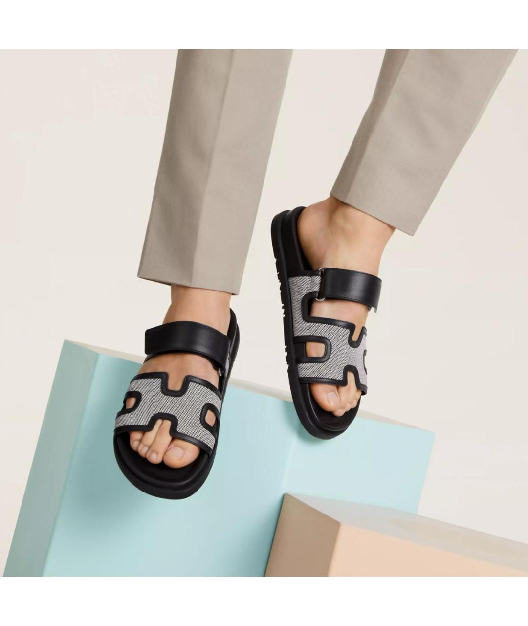 HERMES Черные кожаные шлепанцы, фото 2