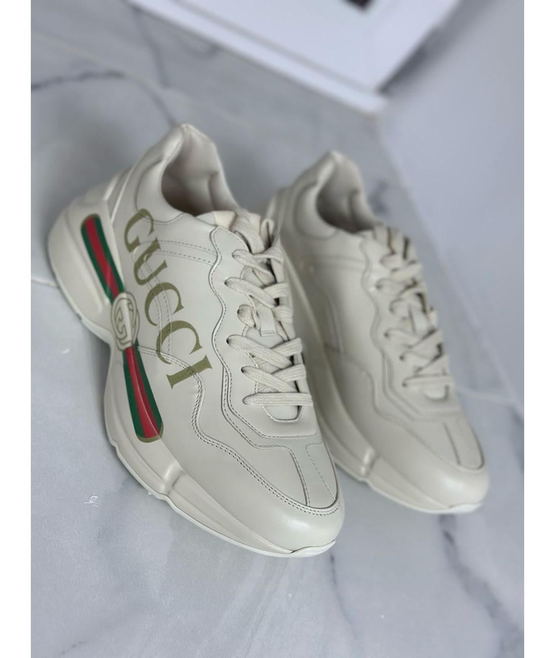 GUCCI Белые кожаные кроссовки, фото 2