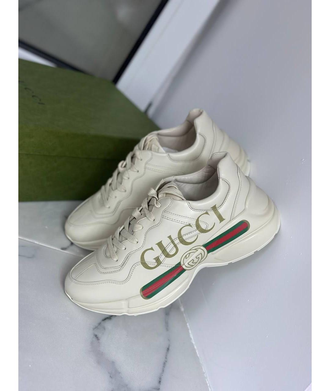 GUCCI Белые кожаные кроссовки, фото 5