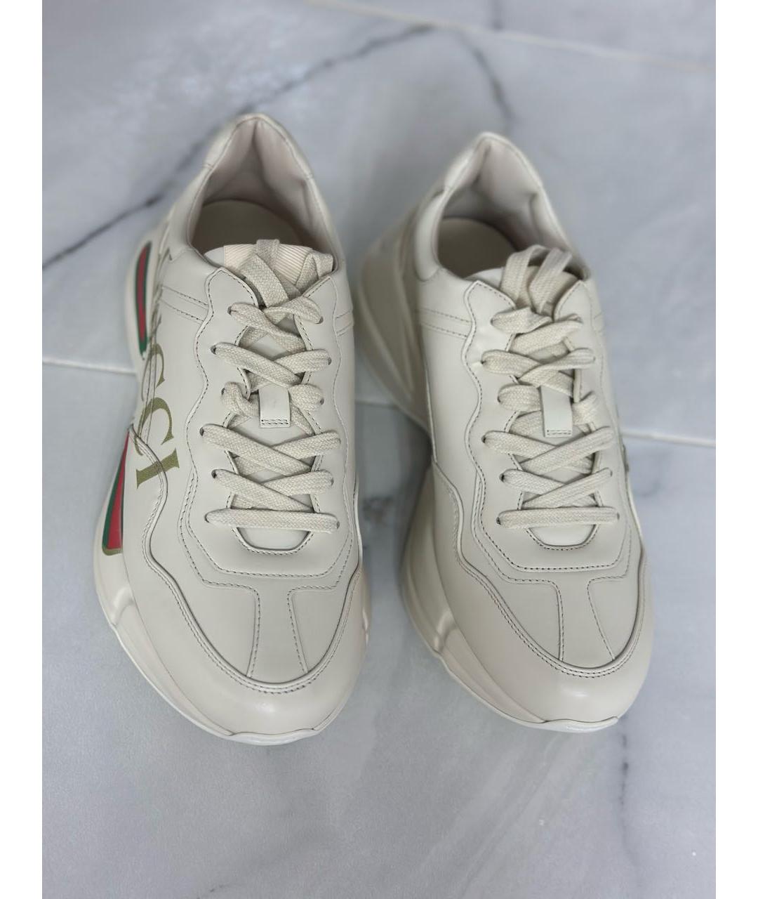 GUCCI Белые кожаные кроссовки, фото 4