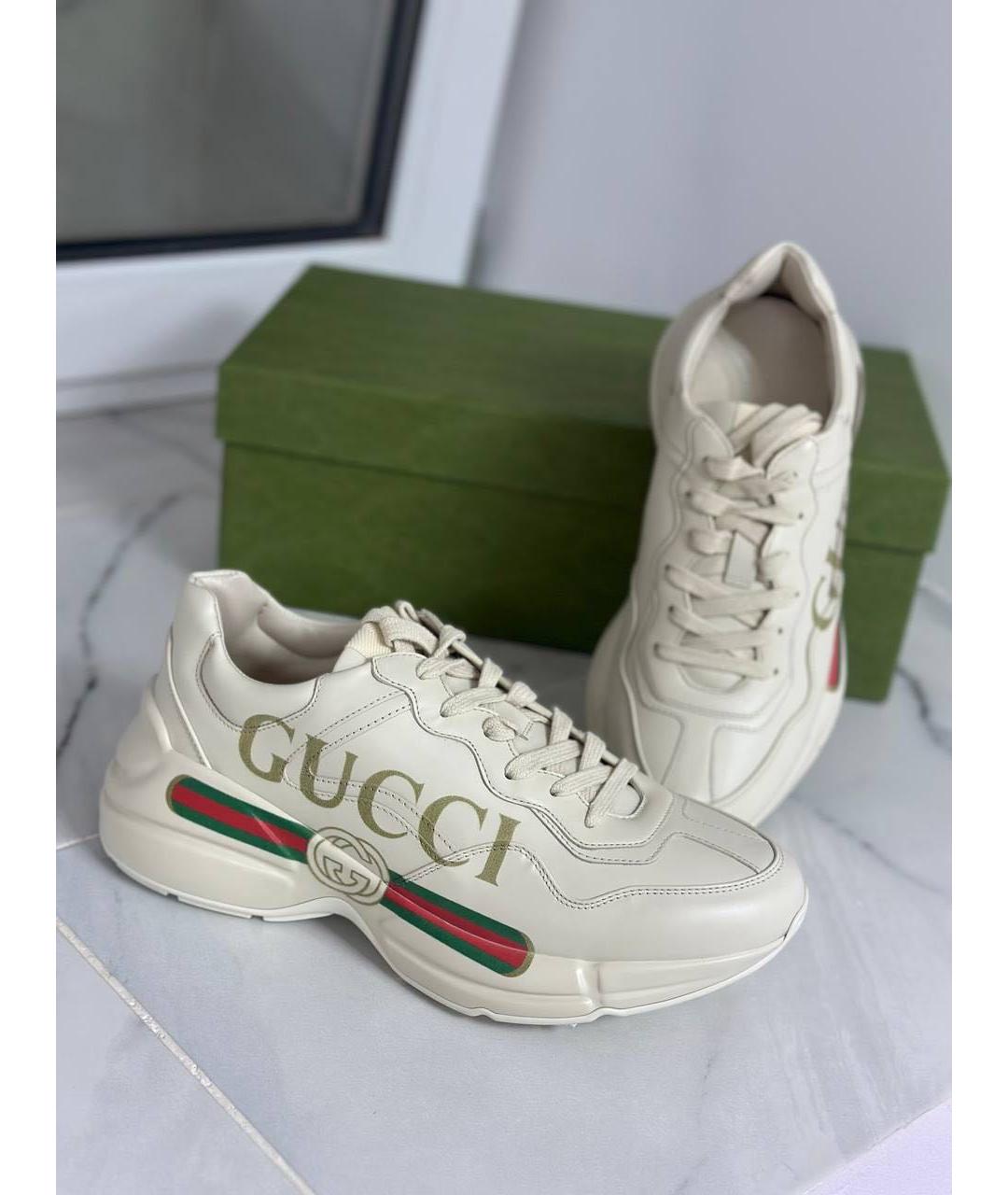 GUCCI Белые кожаные кроссовки, фото 6