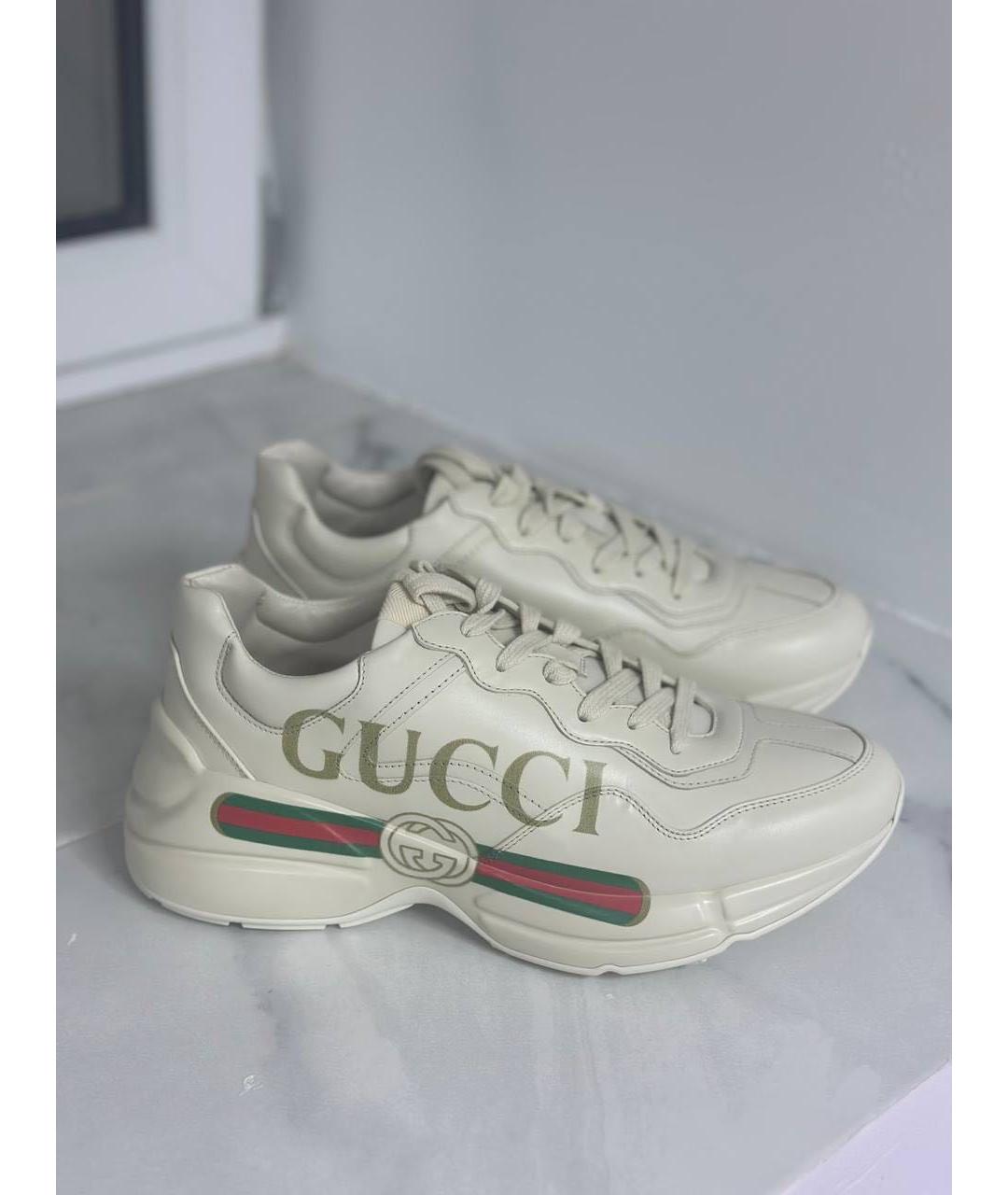 GUCCI Белые кожаные кроссовки, фото 7