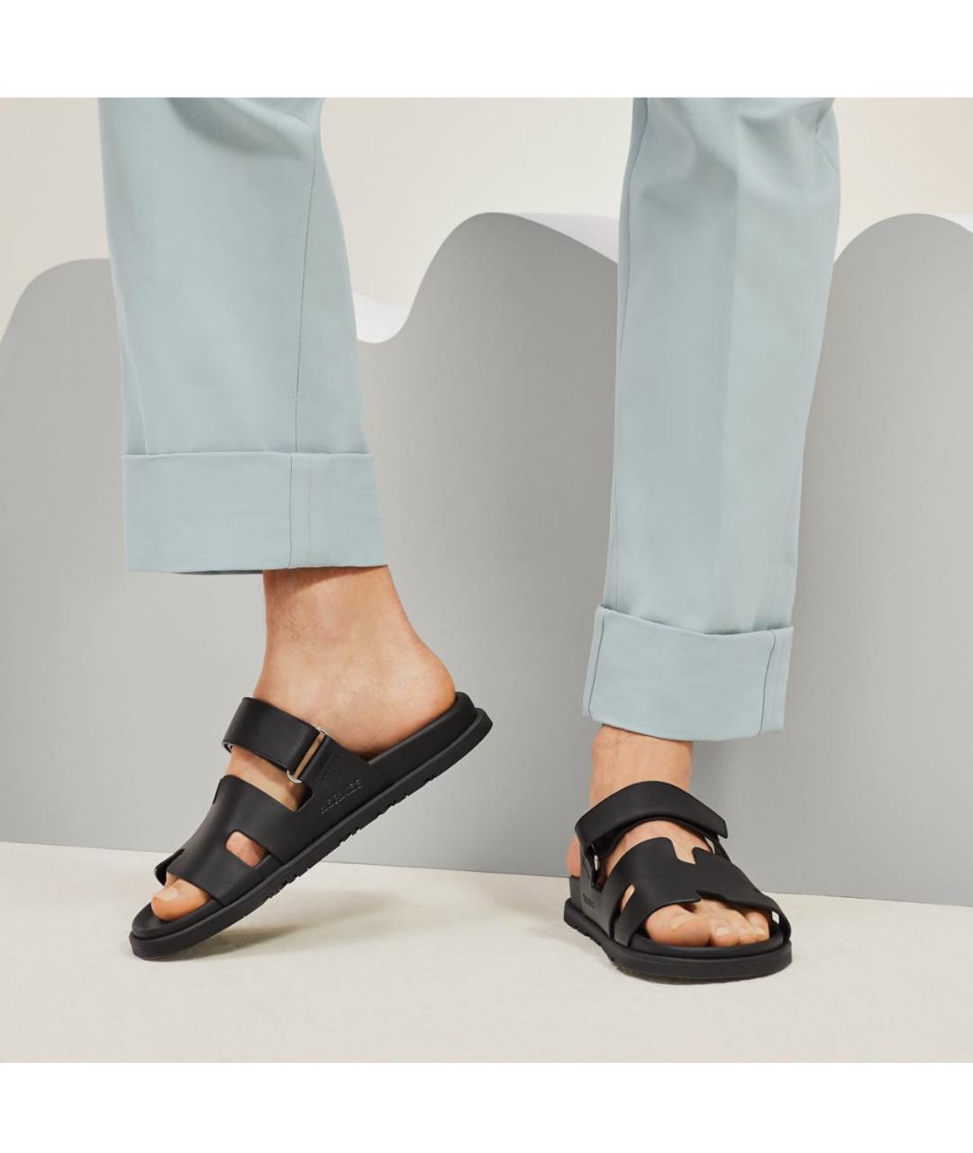 HERMES Черные кожаные шлепанцы, фото 2