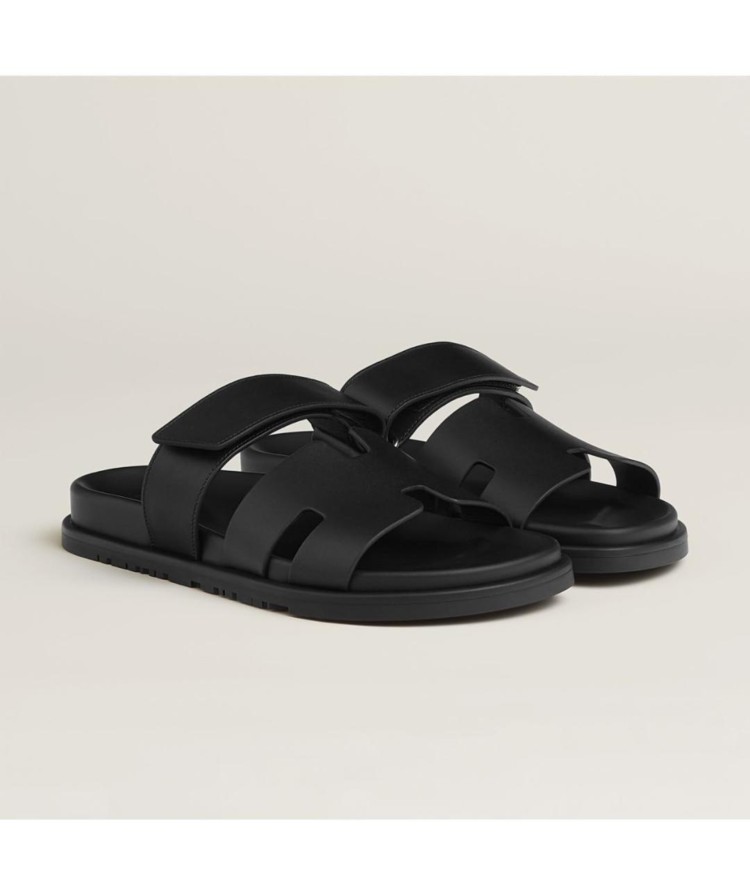 HERMES Черные кожаные шлепанцы, фото 4