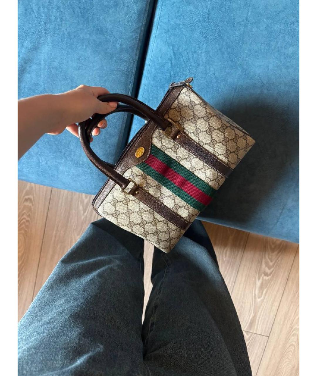 GUCCI Бежевая кожаная сумка с короткими ручками, фото 4