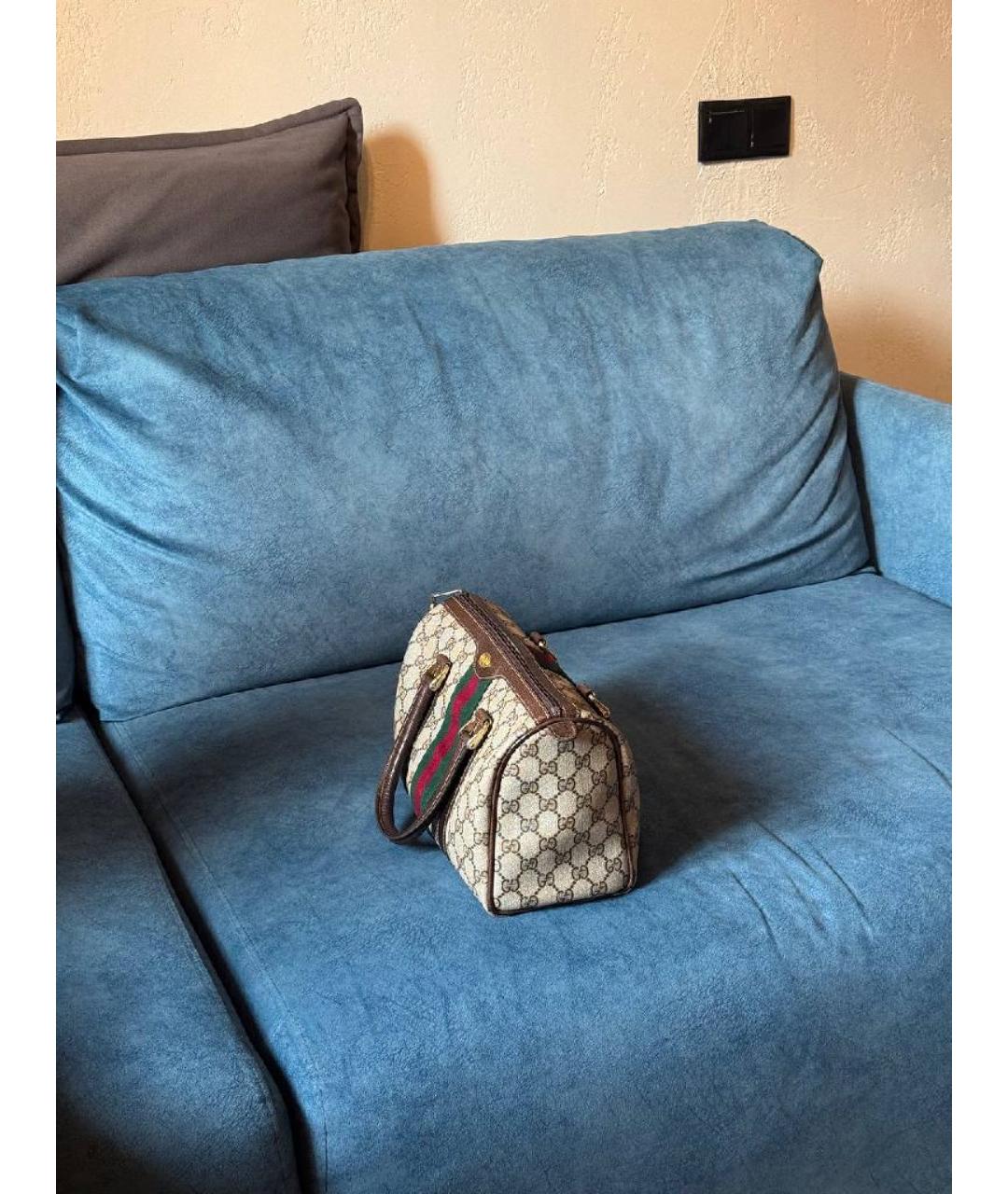 GUCCI Бежевая кожаная сумка с короткими ручками, фото 2