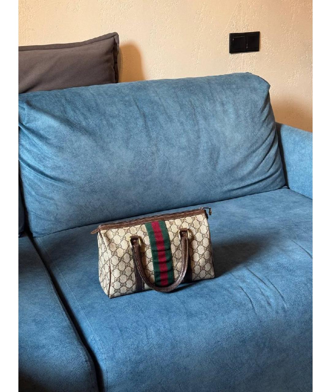 GUCCI Бежевая кожаная сумка с короткими ручками, фото 3