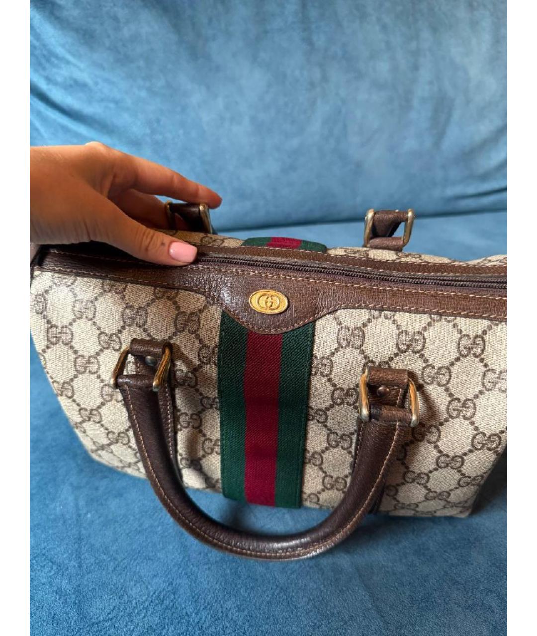 GUCCI Бежевая кожаная сумка с короткими ручками, фото 6