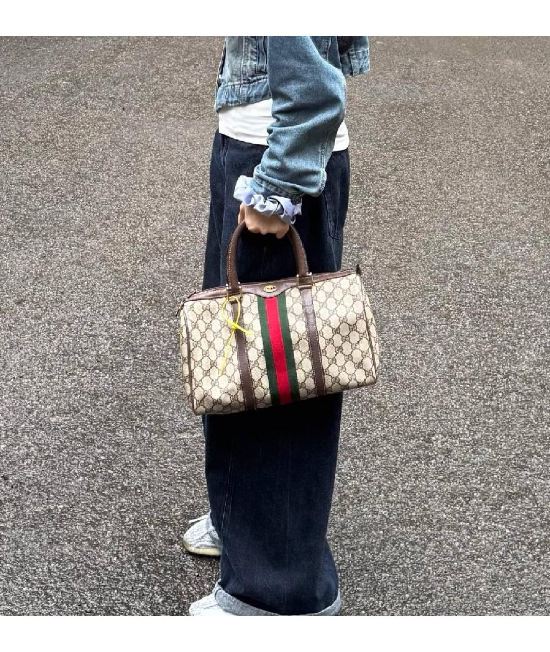 GUCCI Бежевая кожаная сумка с короткими ручками, фото 5