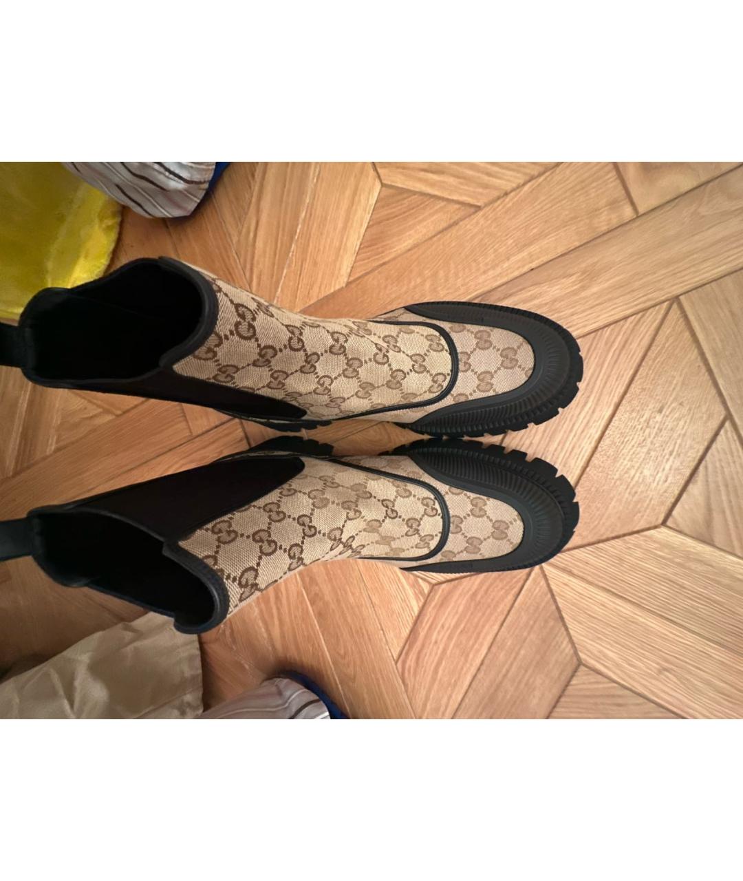 GUCCI Бежевые текстильные высокие ботинки, фото 3